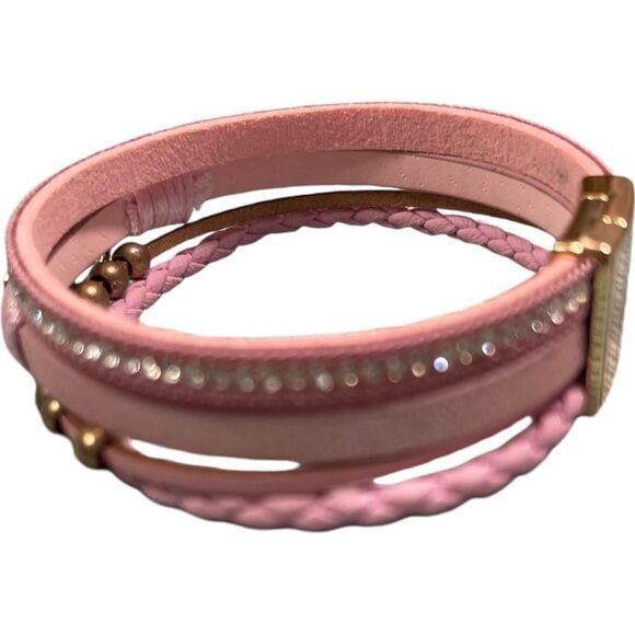 Designer Pink and Gold Interlocked Rings Braided Multi-strand Bracelet - Picture 5 of 7